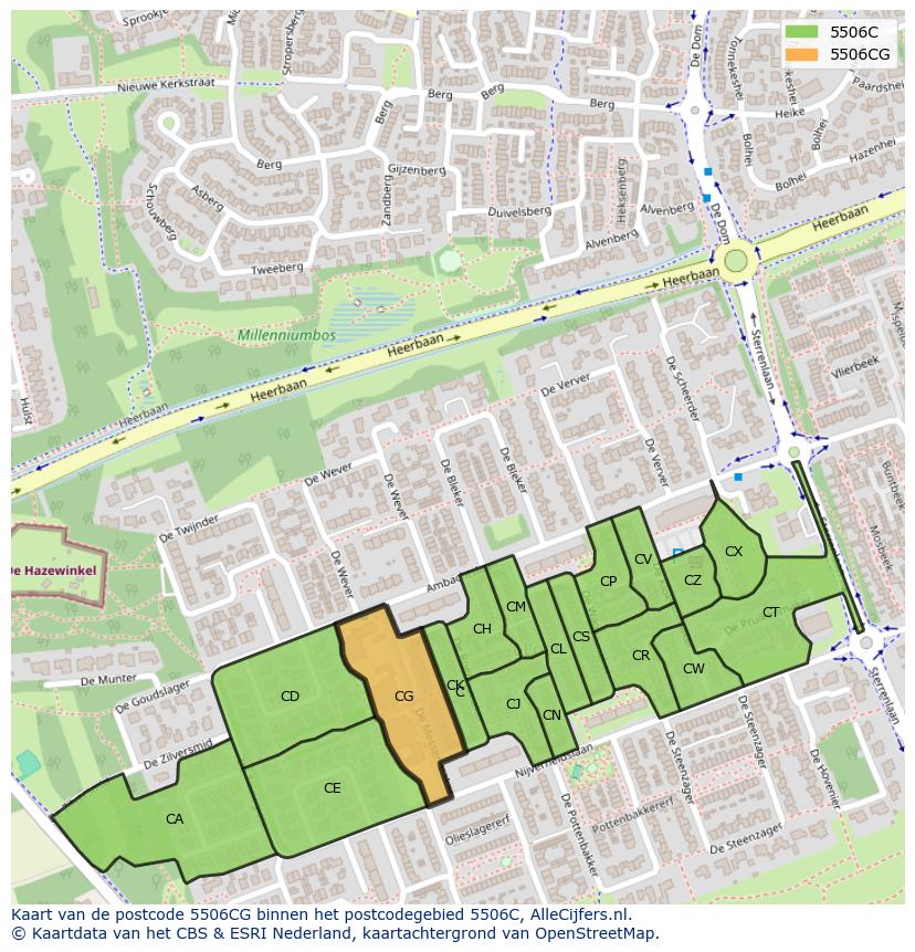 Afbeelding van het postcodegebied 5506 CG op de kaart.