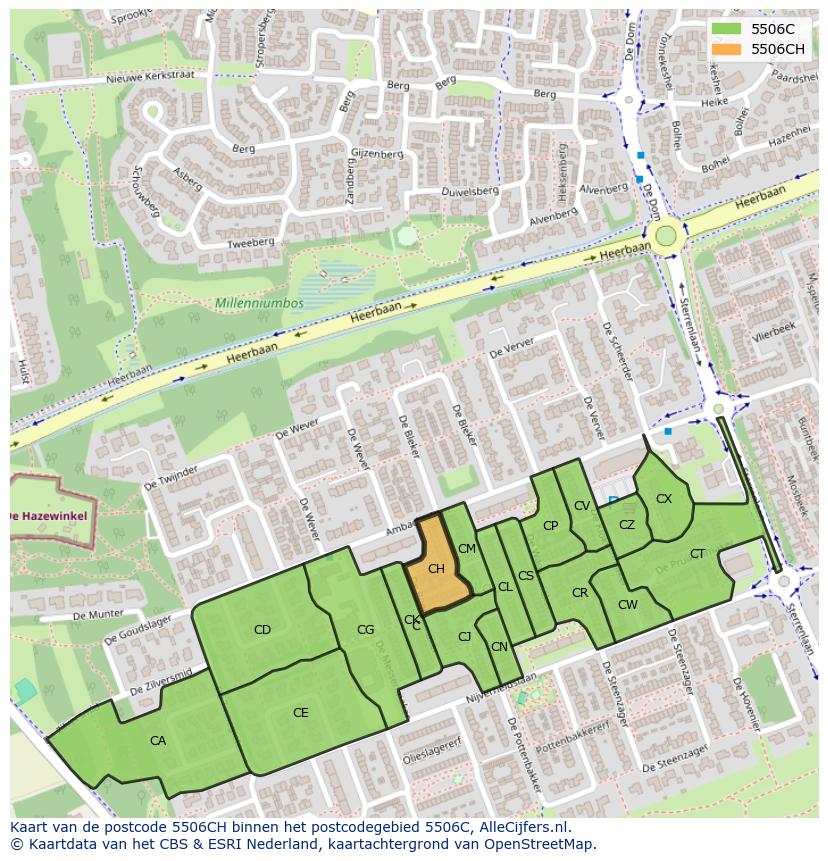 Afbeelding van het postcodegebied 5506 CH op de kaart.