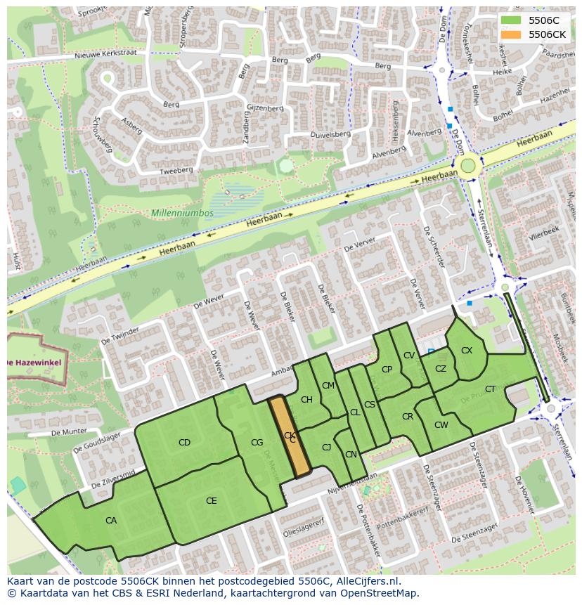 Afbeelding van het postcodegebied 5506 CK op de kaart.
