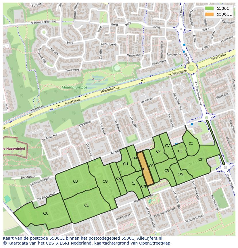Afbeelding van het postcodegebied 5506 CL op de kaart.