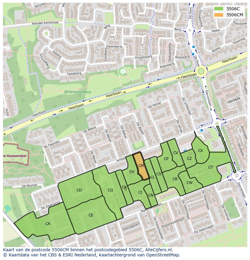 Afbeelding van het postcodegebied 5506 CM op de kaart.