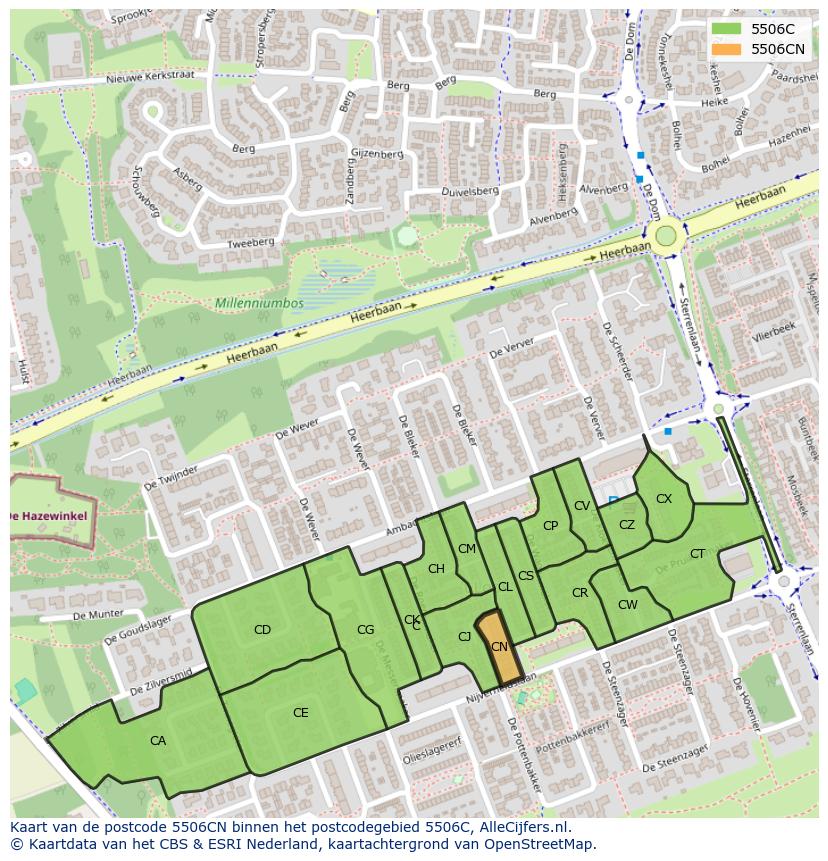 Afbeelding van het postcodegebied 5506 CN op de kaart.
