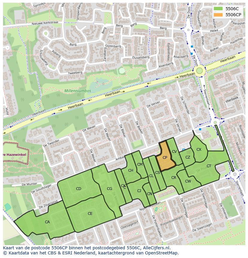 Afbeelding van het postcodegebied 5506 CP op de kaart.