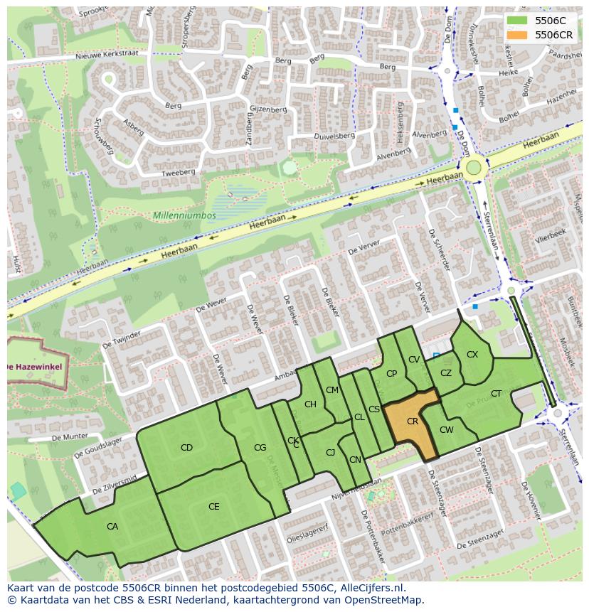 Afbeelding van het postcodegebied 5506 CR op de kaart.