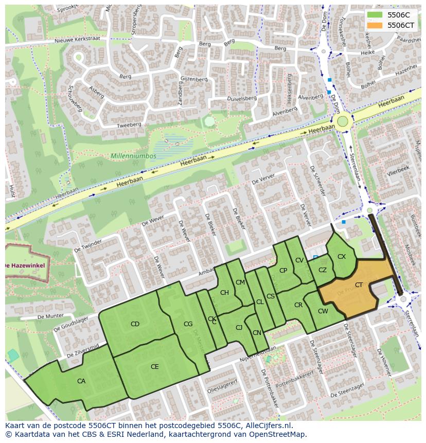 Afbeelding van het postcodegebied 5506 CT op de kaart.