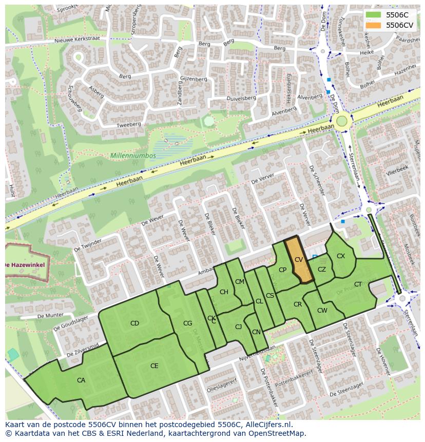Afbeelding van het postcodegebied 5506 CV op de kaart.