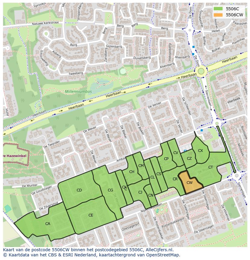 Afbeelding van het postcodegebied 5506 CW op de kaart.