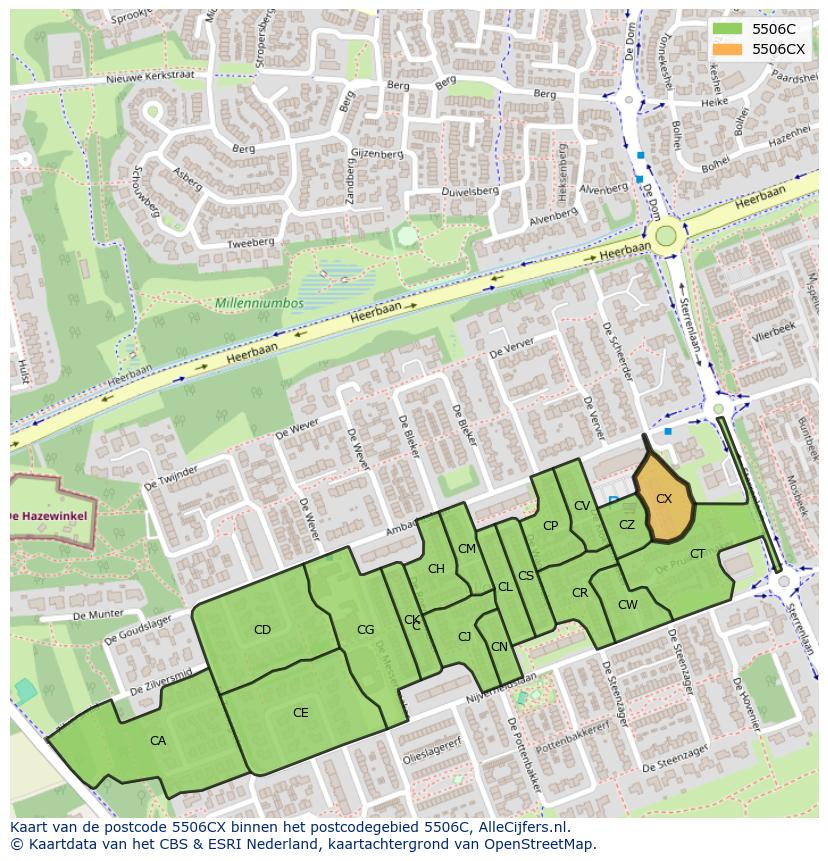 Afbeelding van het postcodegebied 5506 CX op de kaart.