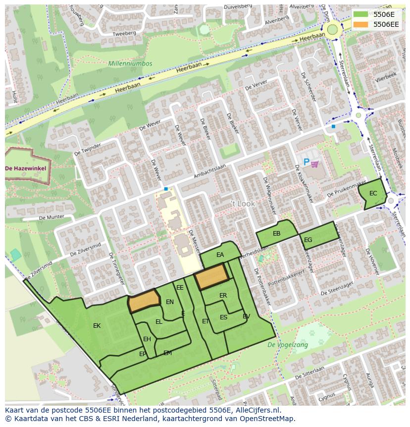 Afbeelding van het postcodegebied 5506 EE op de kaart.