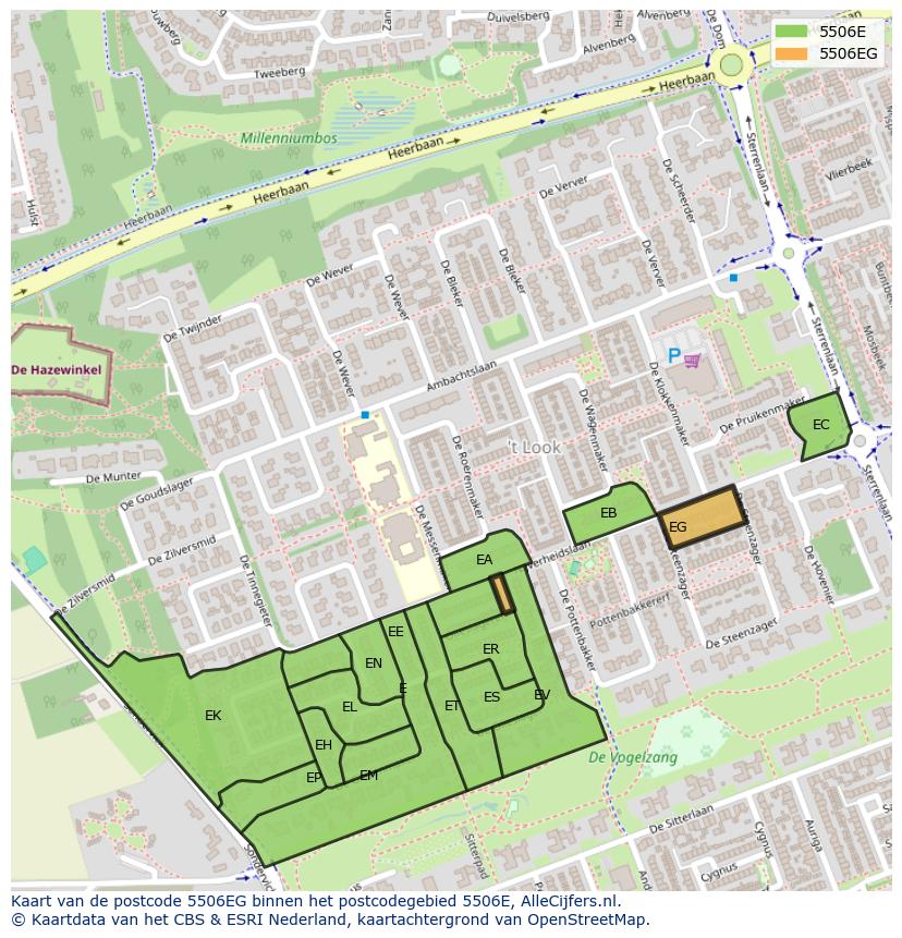 Afbeelding van het postcodegebied 5506 EG op de kaart.