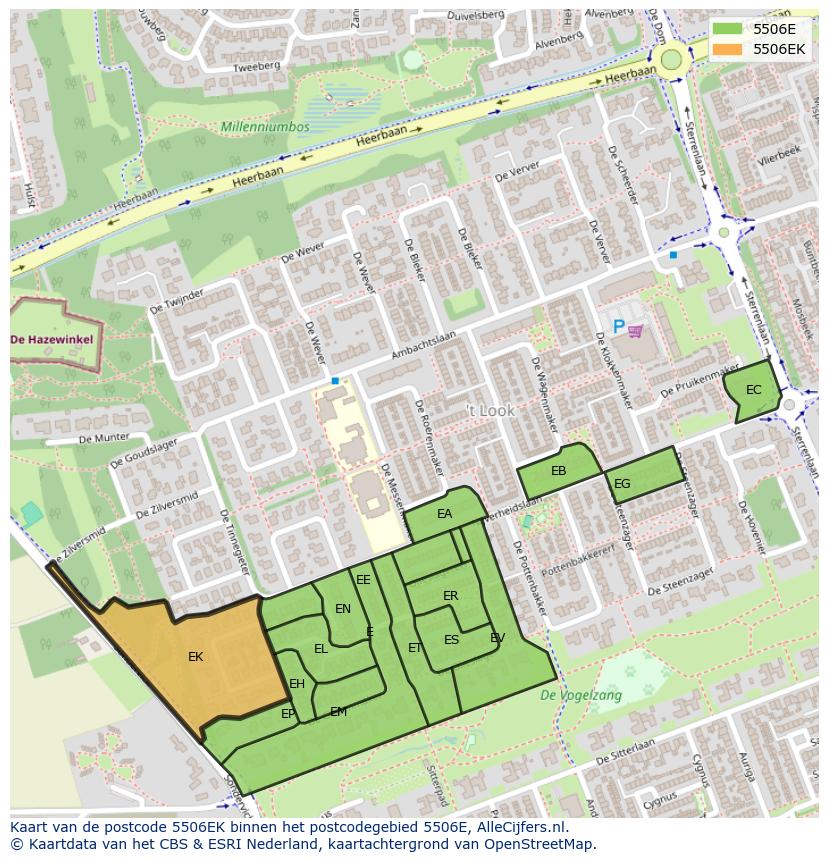 Afbeelding van het postcodegebied 5506 EK op de kaart.