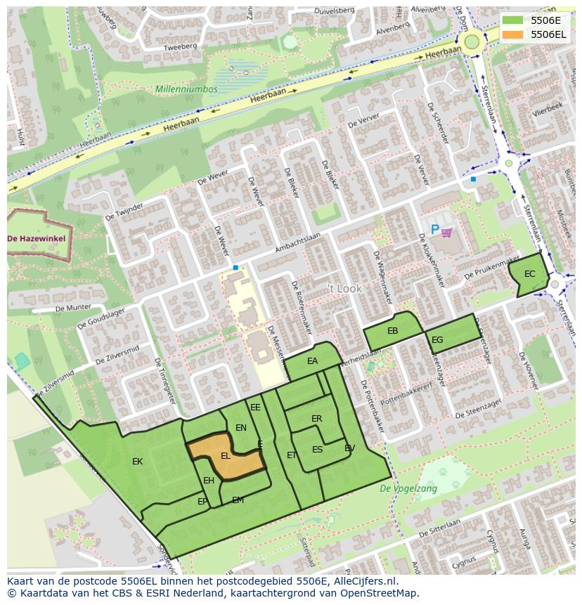 Afbeelding van het postcodegebied 5506 EL op de kaart.