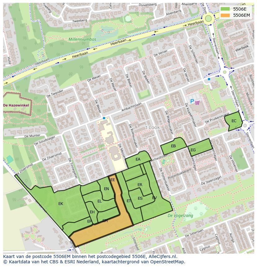 Afbeelding van het postcodegebied 5506 EM op de kaart.