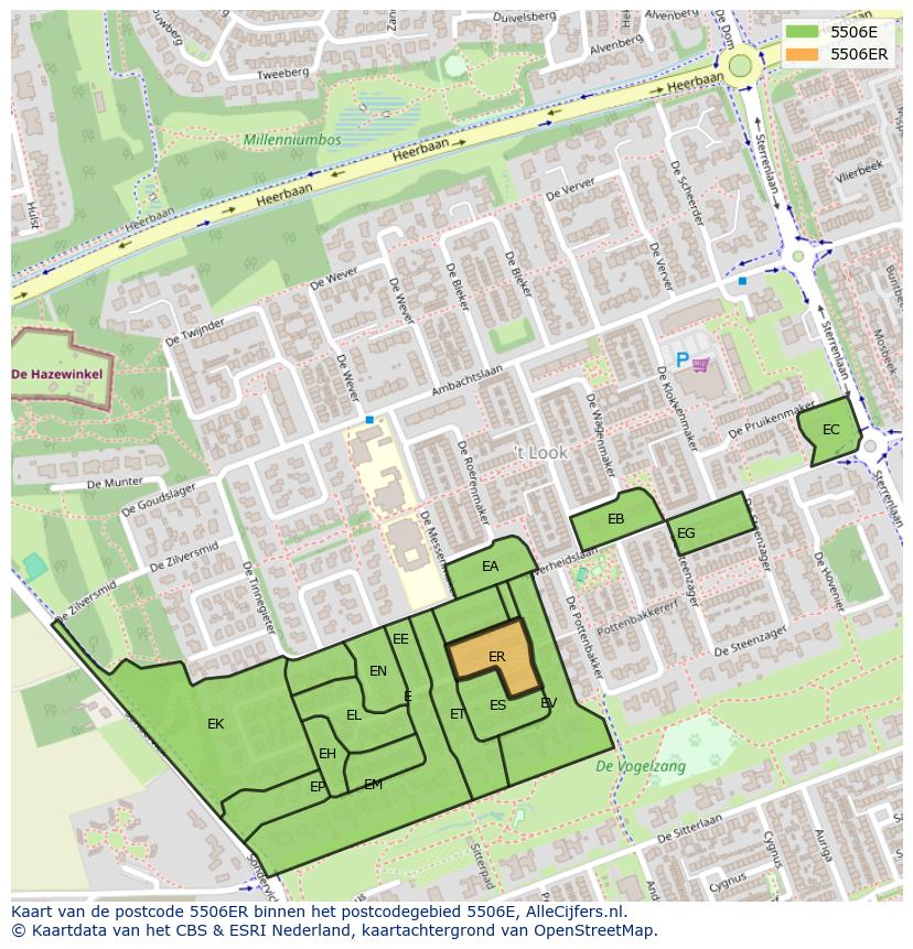 Afbeelding van het postcodegebied 5506 ER op de kaart.