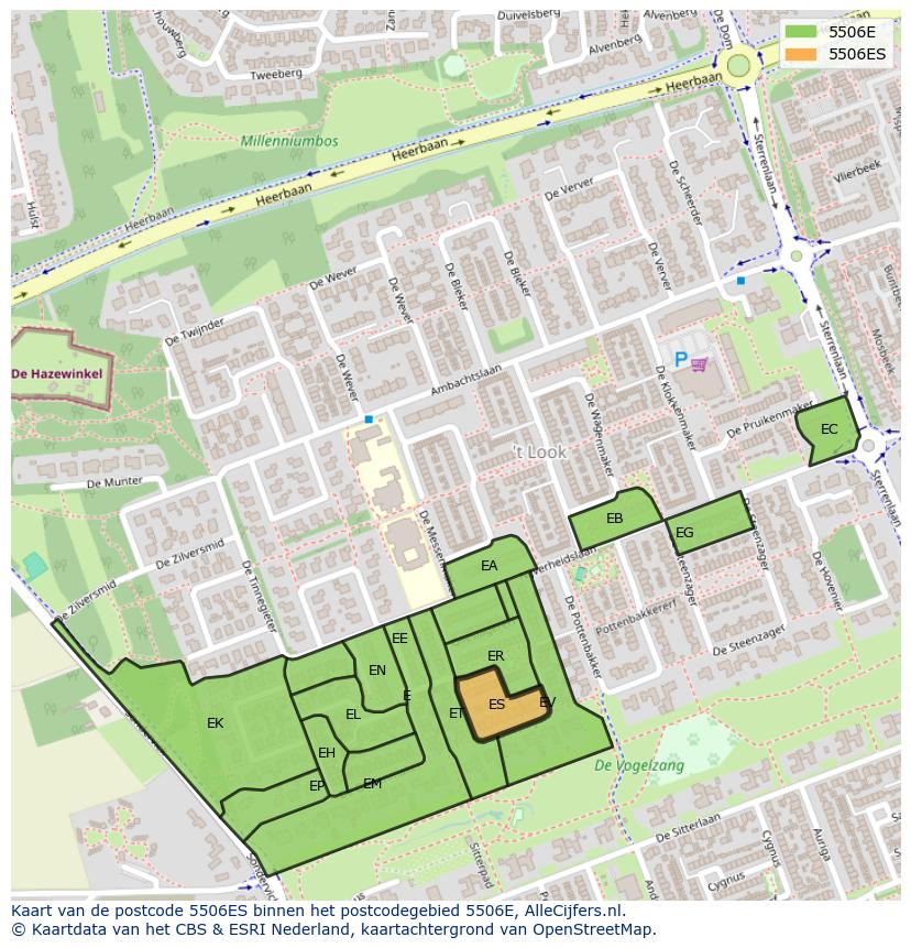Afbeelding van het postcodegebied 5506 ES op de kaart.
