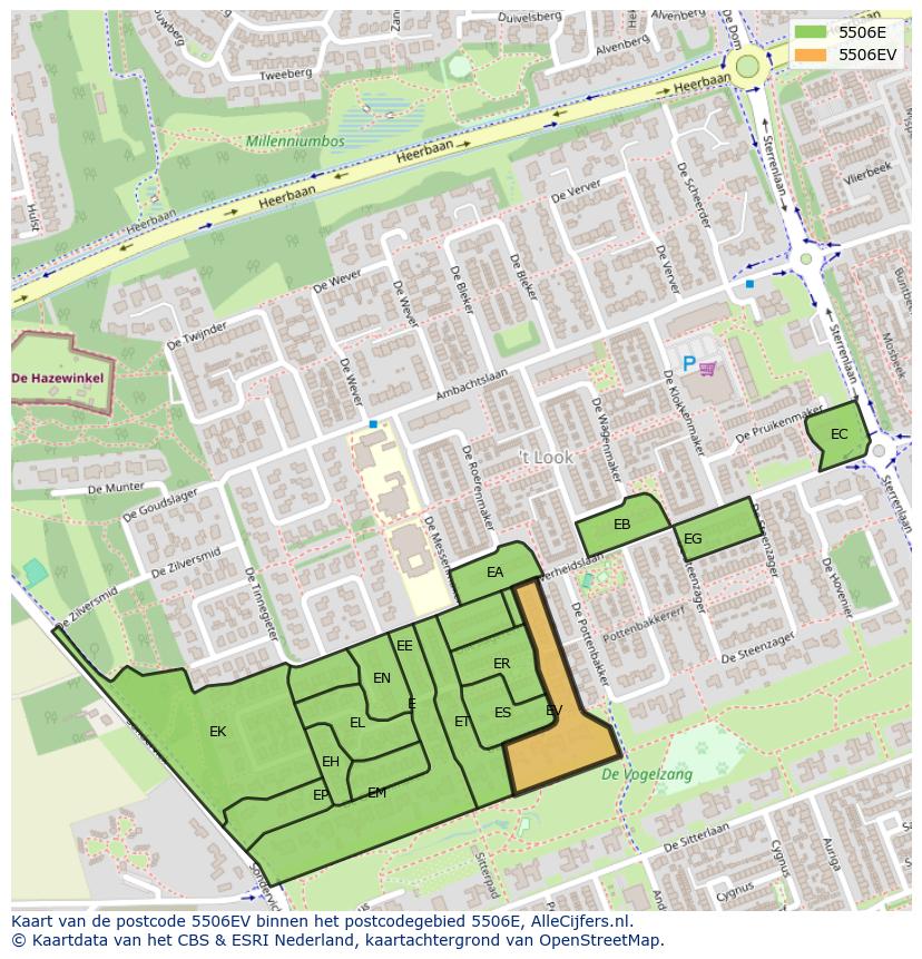 Afbeelding van het postcodegebied 5506 EV op de kaart.
