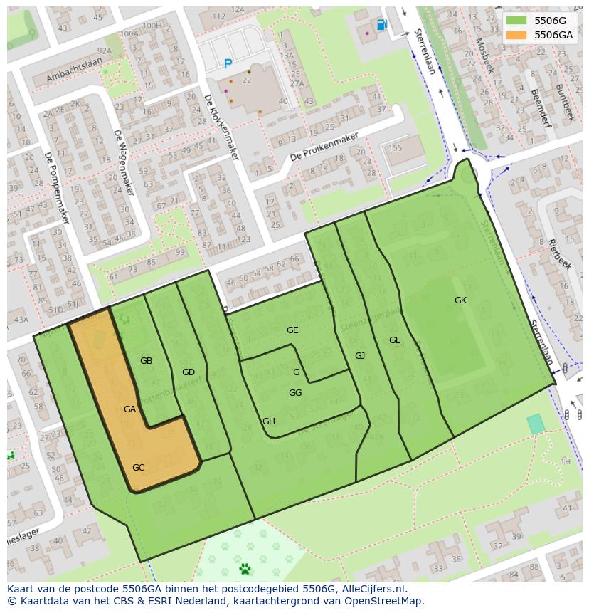 Afbeelding van het postcodegebied 5506 GA op de kaart.
