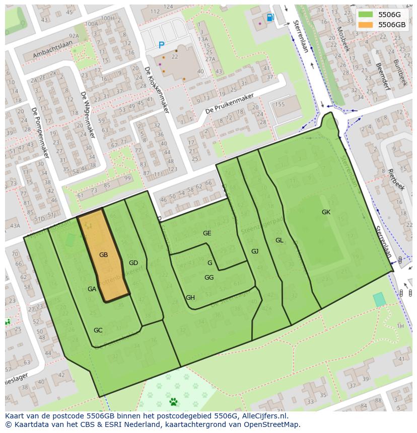 Afbeelding van het postcodegebied 5506 GB op de kaart.