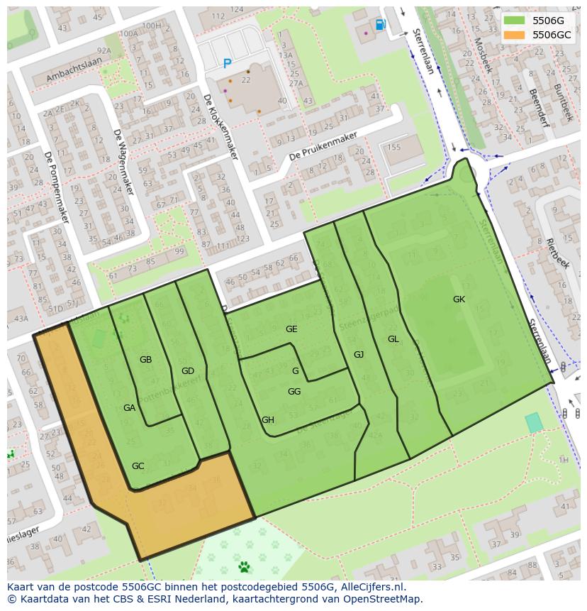 Afbeelding van het postcodegebied 5506 GC op de kaart.
