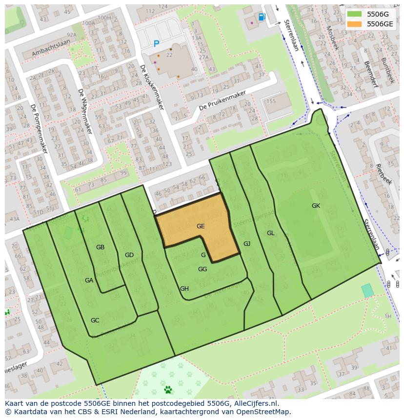 Afbeelding van het postcodegebied 5506 GE op de kaart.