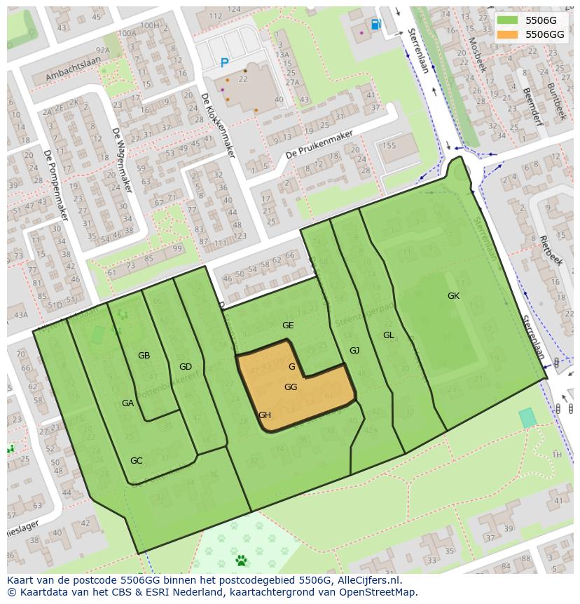 Afbeelding van het postcodegebied 5506 GG op de kaart.