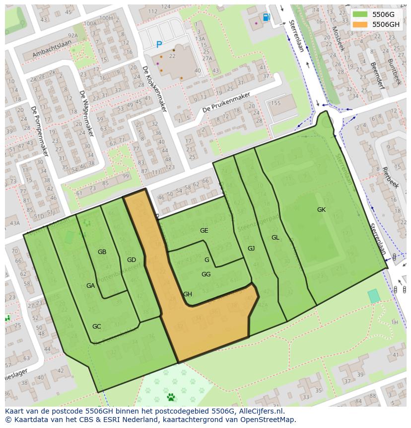 Afbeelding van het postcodegebied 5506 GH op de kaart.
