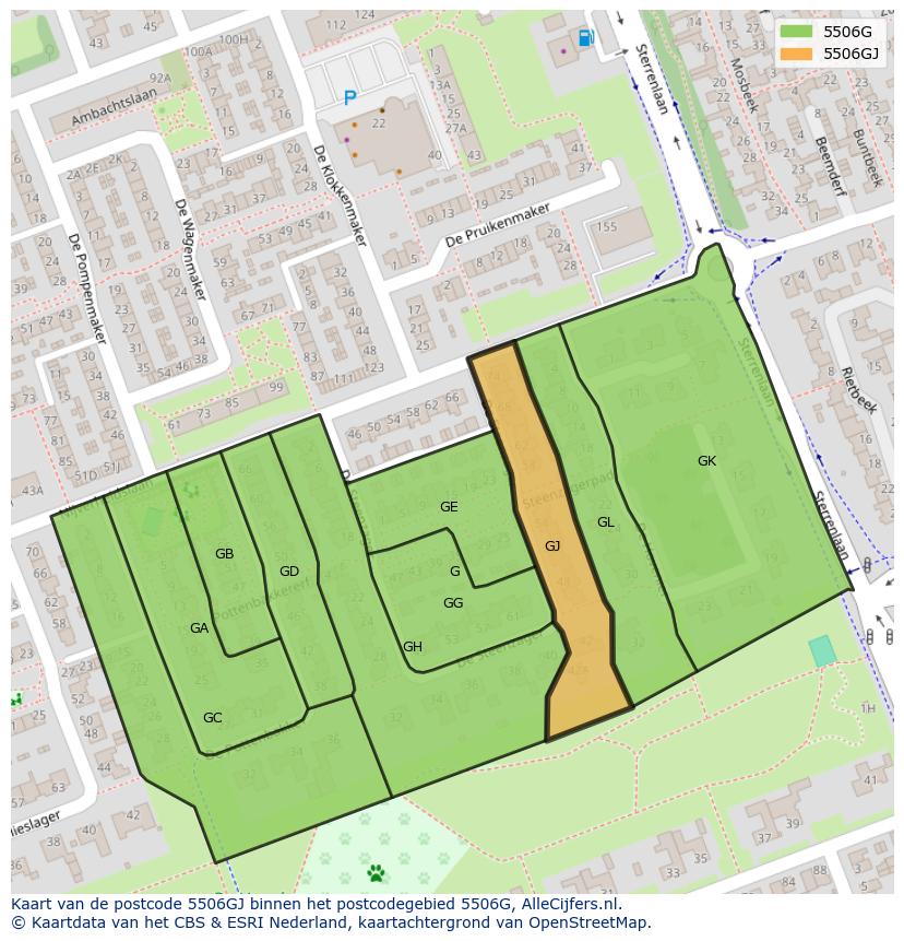 Afbeelding van het postcodegebied 5506 GJ op de kaart.