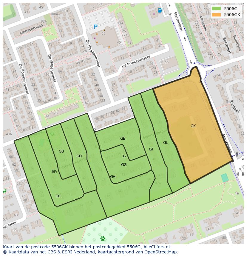 Afbeelding van het postcodegebied 5506 GK op de kaart.