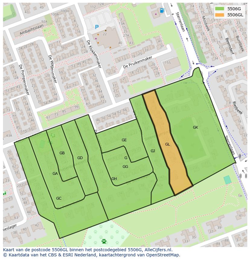 Afbeelding van het postcodegebied 5506 GL op de kaart.