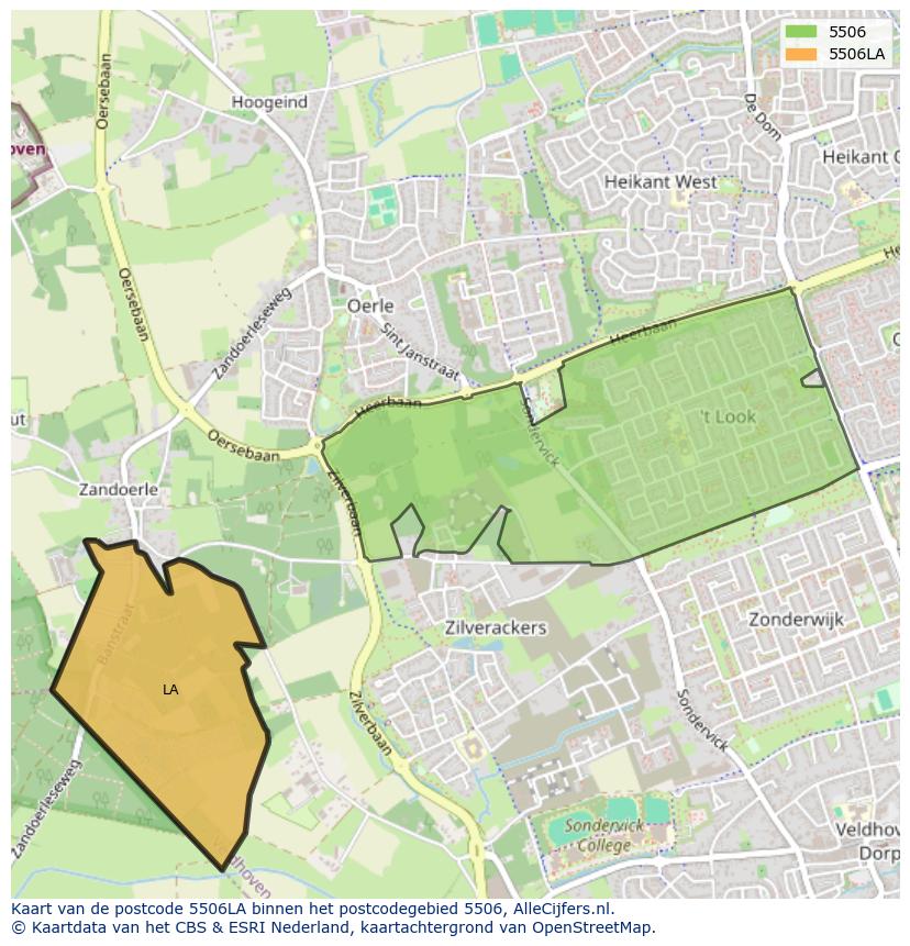 Afbeelding van het postcodegebied 5506 LA op de kaart.
