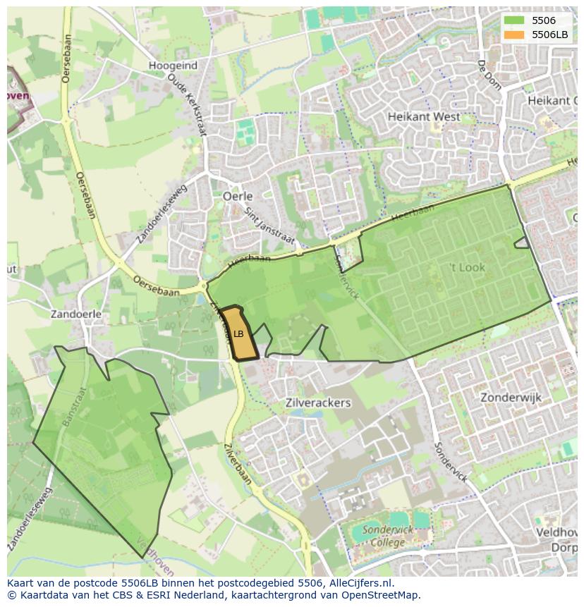 Afbeelding van het postcodegebied 5506 LB op de kaart.