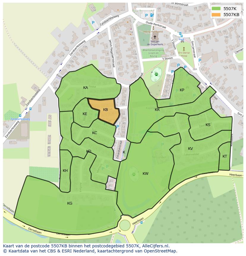 Afbeelding van het postcodegebied 5507 KB op de kaart.