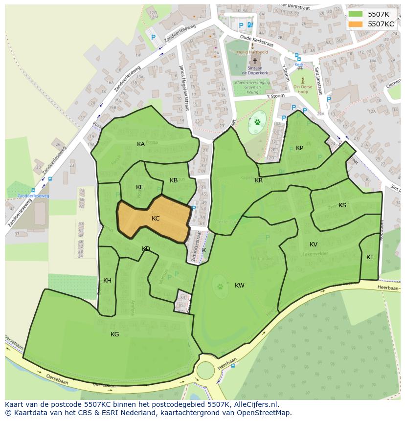 Afbeelding van het postcodegebied 5507 KC op de kaart.