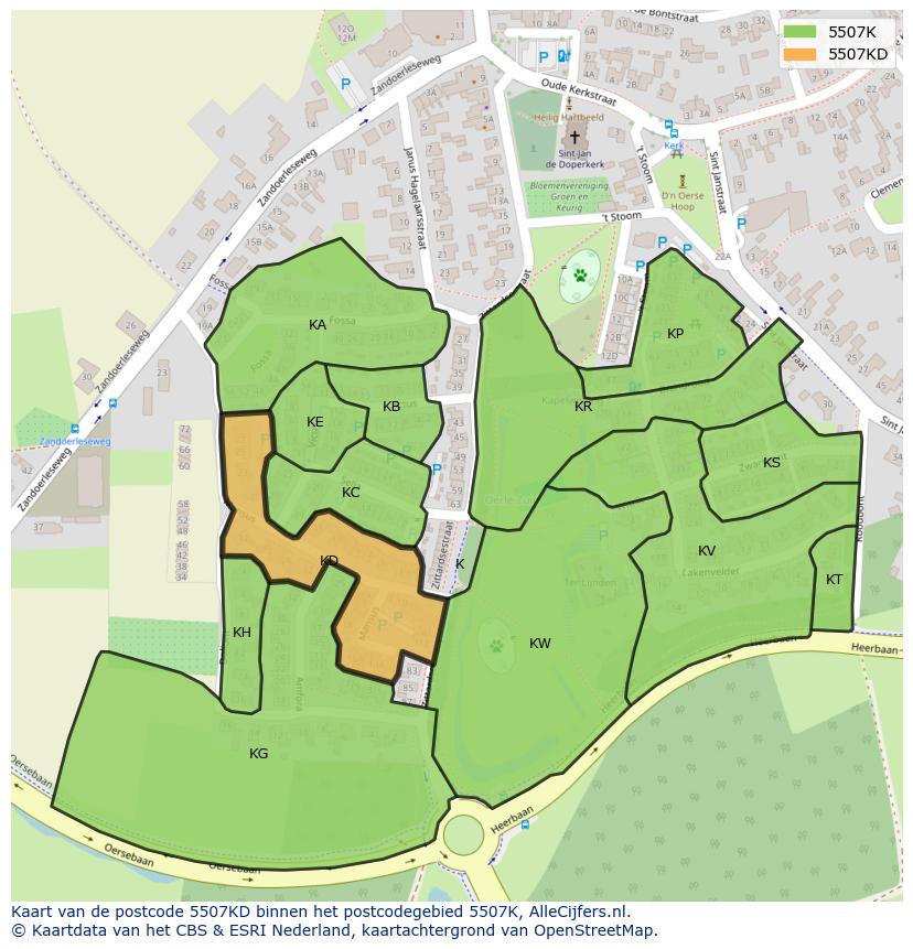 Afbeelding van het postcodegebied 5507 KD op de kaart.