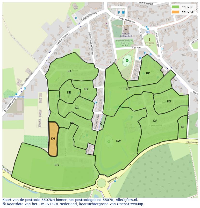 Afbeelding van het postcodegebied 5507 KH op de kaart.