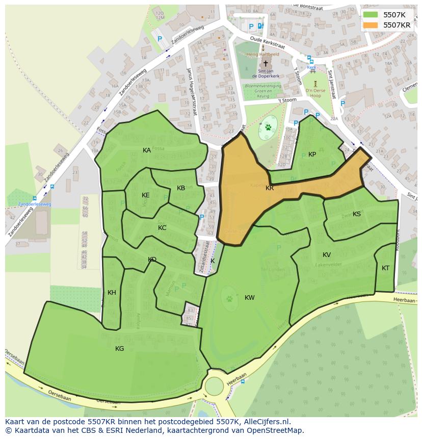 Afbeelding van het postcodegebied 5507 KR op de kaart.