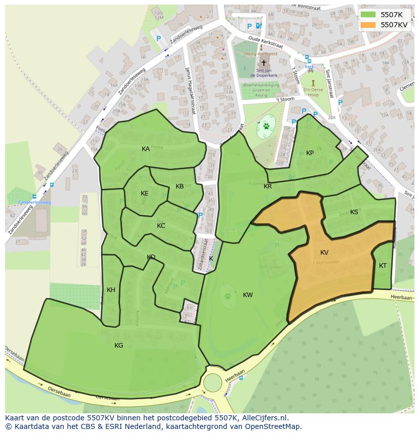 Afbeelding van het postcodegebied 5507 KV op de kaart.