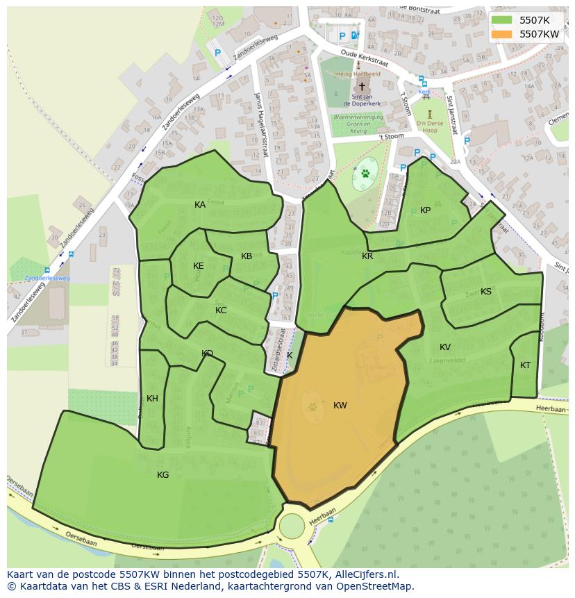Afbeelding van het postcodegebied 5507 KW op de kaart.