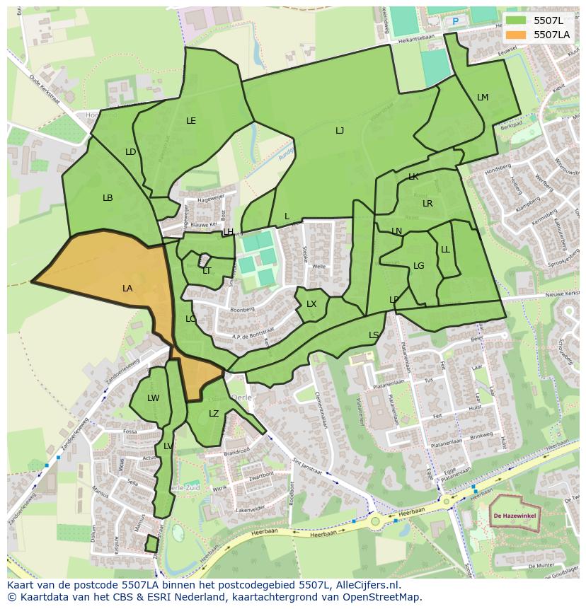 Afbeelding van het postcodegebied 5507 LA op de kaart.