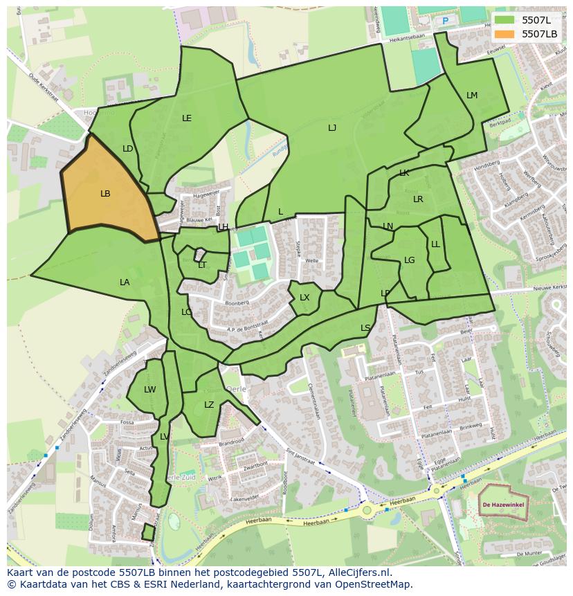Afbeelding van het postcodegebied 5507 LB op de kaart.
