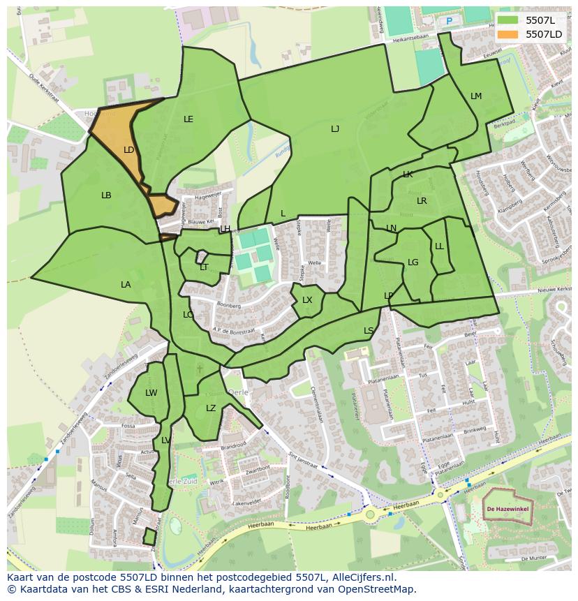 Afbeelding van het postcodegebied 5507 LD op de kaart.