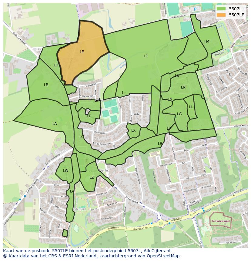 Afbeelding van het postcodegebied 5507 LE op de kaart.