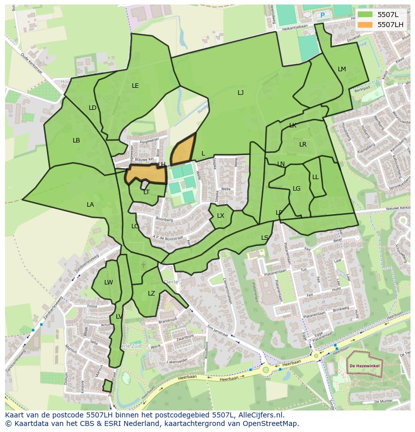 Afbeelding van het postcodegebied 5507 LH op de kaart.