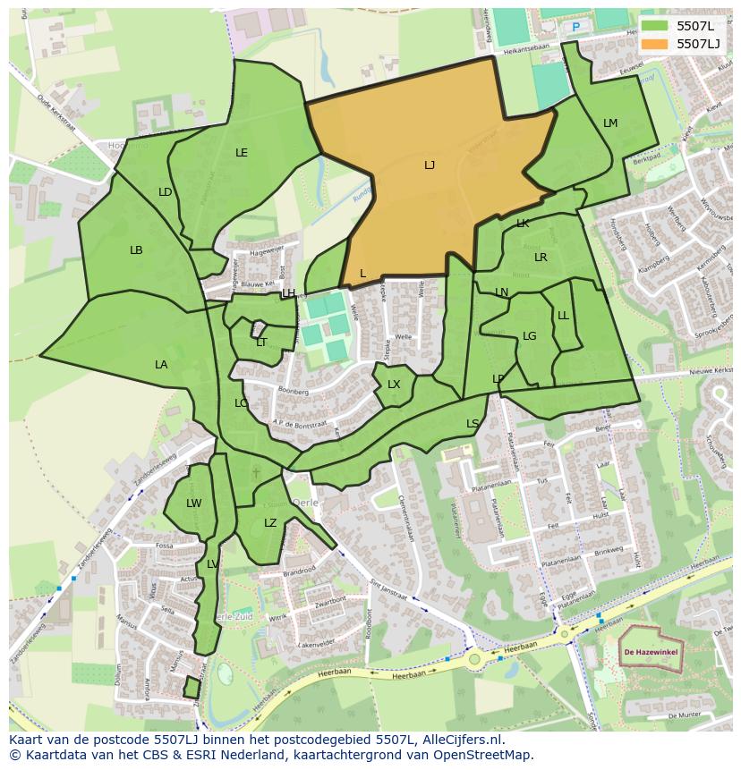 Afbeelding van het postcodegebied 5507 LJ op de kaart.