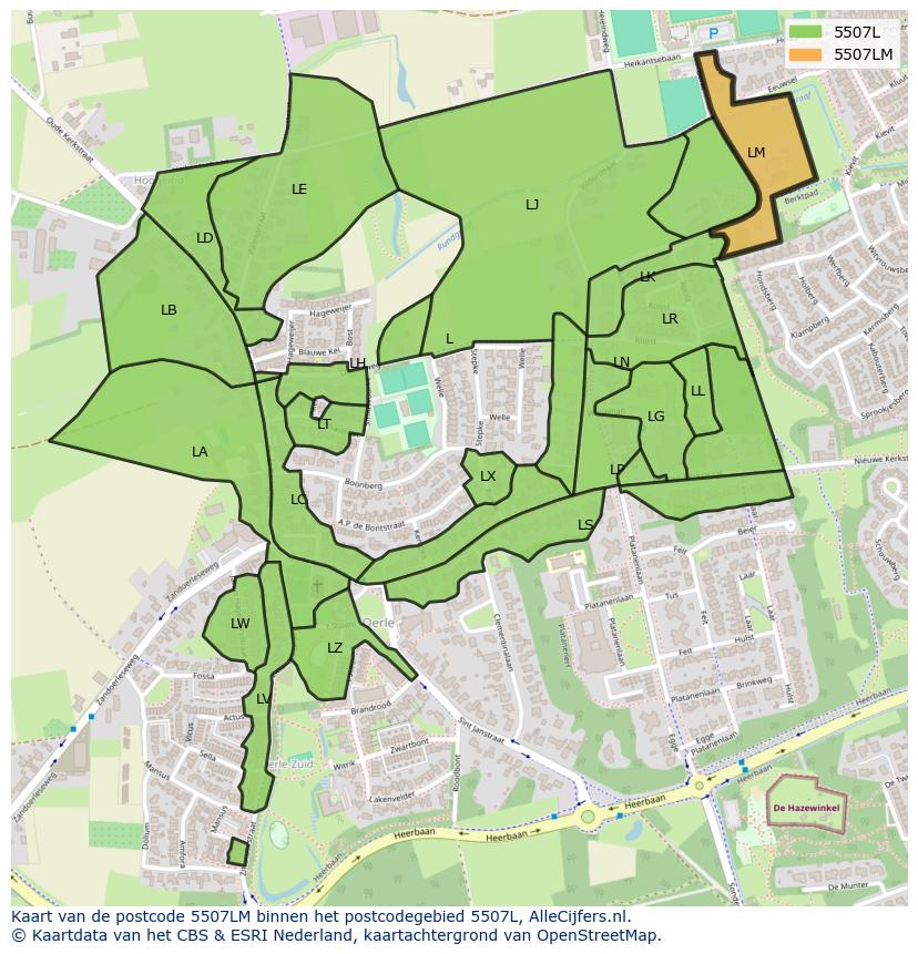 Afbeelding van het postcodegebied 5507 LM op de kaart.