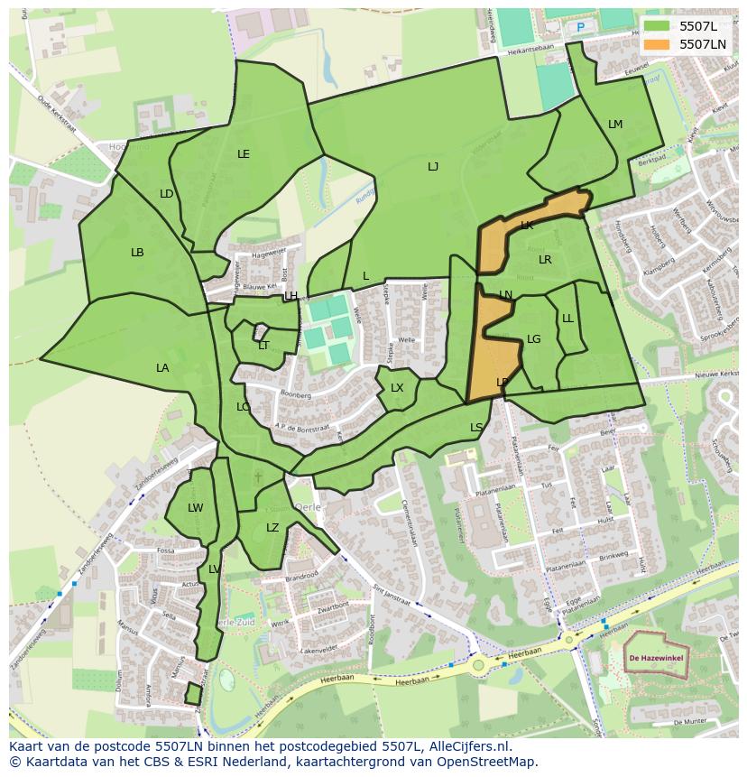 Afbeelding van het postcodegebied 5507 LN op de kaart.