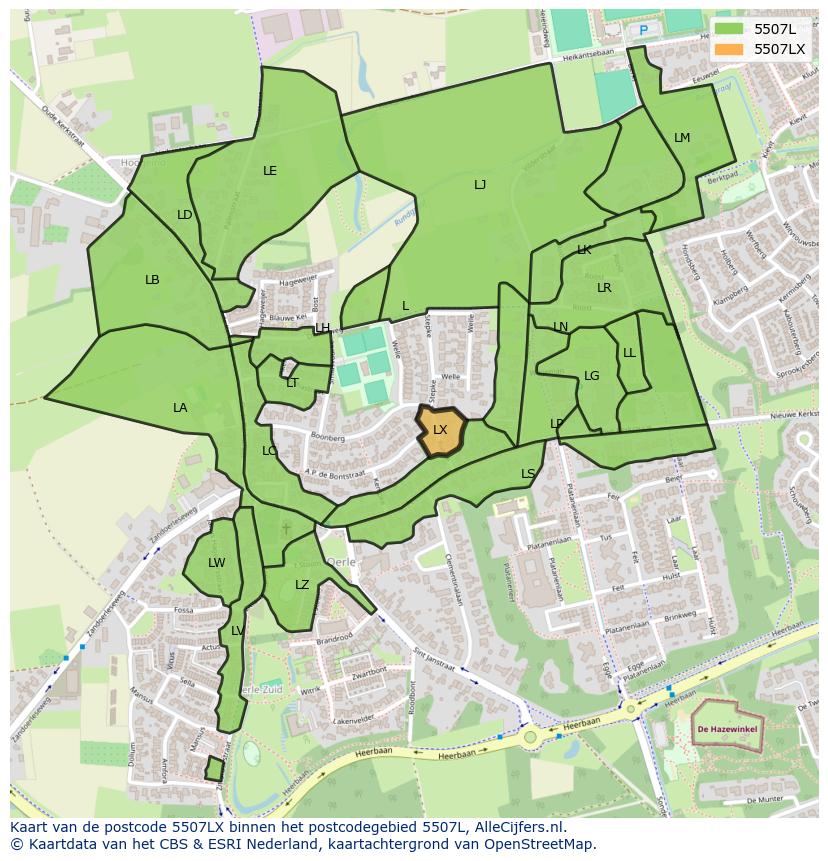 Afbeelding van het postcodegebied 5507 LX op de kaart.