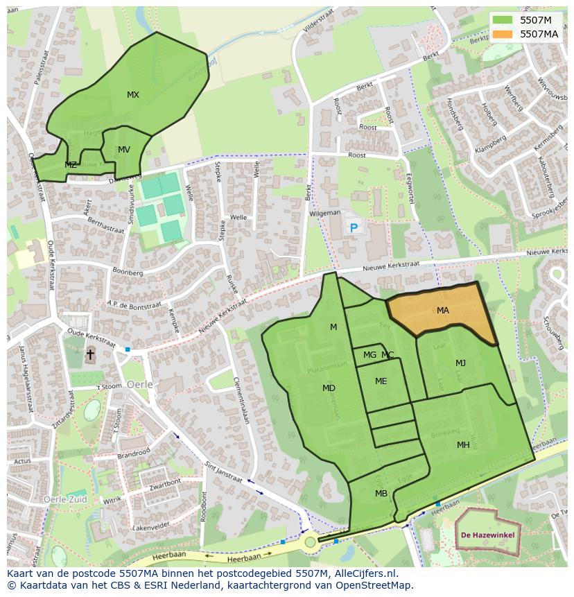 Afbeelding van het postcodegebied 5507 MA op de kaart.