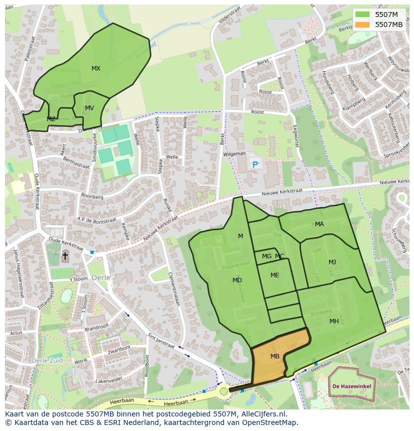 Afbeelding van het postcodegebied 5507 MB op de kaart.