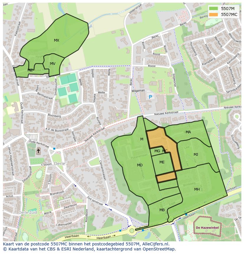 Afbeelding van het postcodegebied 5507 MC op de kaart.